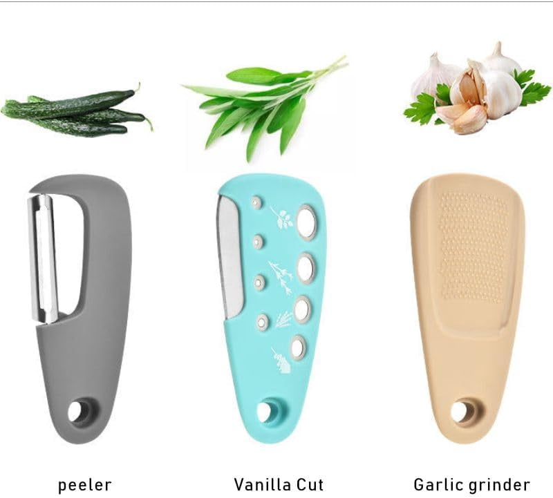 6-in-1 Kitchen Gadget Set - Vegetable Peeler, Pizza Cutter, Cheese Grater, Garlic Press, Bottle Opener & Herb Chopper, Multifunctional Cooking Tools