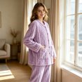 thumbnail image 6 of Textilo Flannel Bed Jackets for Ladies Long Sleeve Button Up V Neck Jacket with Pockets Fuzzy Fleece Coats Fall Winter 2026 Casual Soft Lounge Warm Sleepwear,Purple M, 6 of 6
