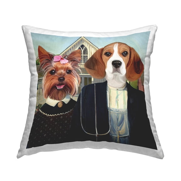 Stupell Industries Funny Dogs American Gothic Square Decorative Printed Throw Pillow Design By Furry Portraits, 18 x 18