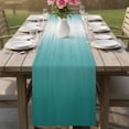 thumbnail image 4 of Teal Green Ombre Table Runner - 70 Inch Long Contemporary Gradient Abstract Art Cotton and Linen Blended Dress Scarves Farmhouse Table Runner for Kitchen Dining, Coffee Table, 13" x 70", 4 of 8