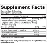 MoxyVites Liposomal Vitamin C 1500mg with Zinc and Elderberry, for Immune Support, Vegan, Gluten-Free, 180 Capsules