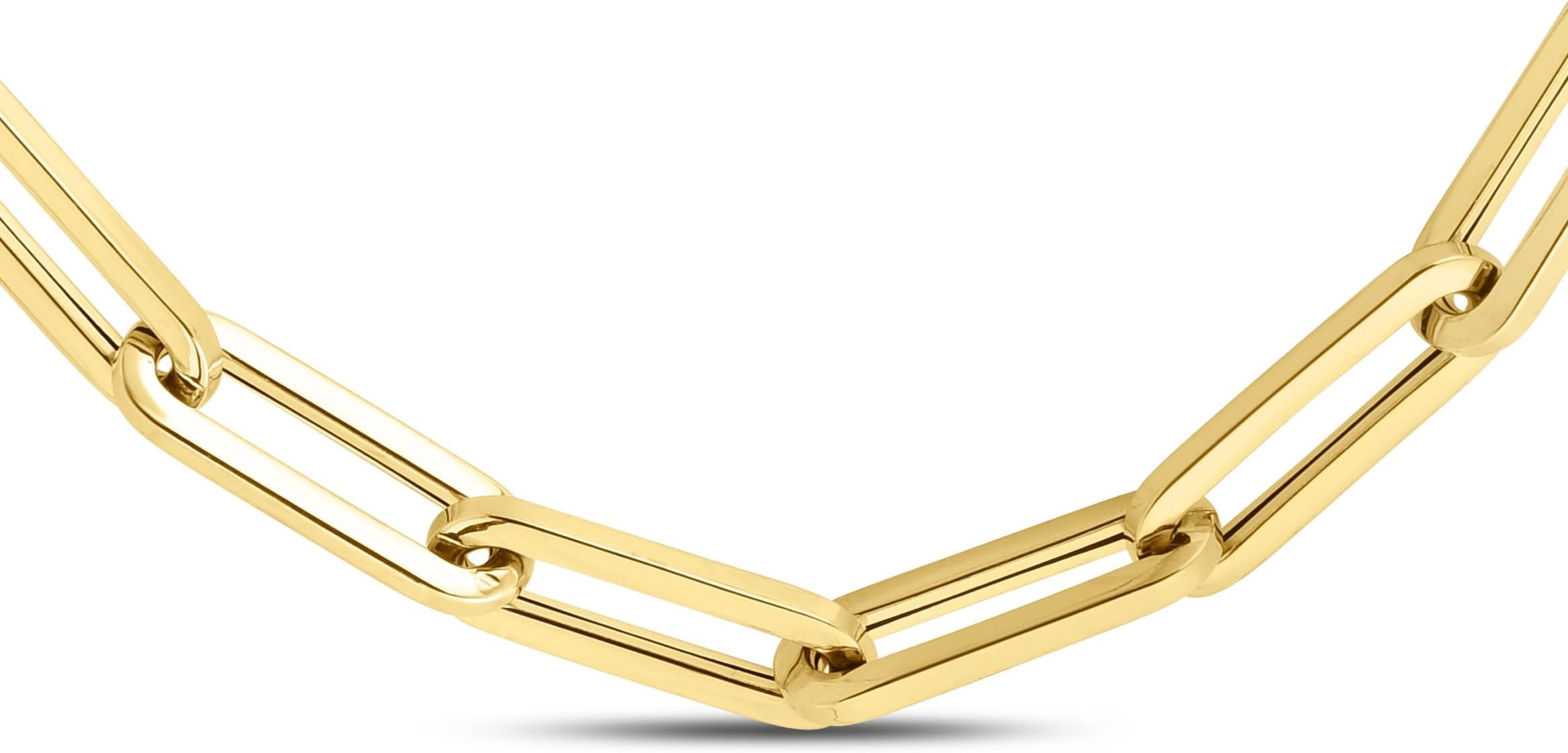 Floreo 14k Yellow Gold 6mm Hollow Paperclip Link Chain Necklace - 18 Inch