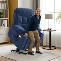 MCombo Regular Power Lift Recliner Chair with Extended Footrest for Elderly People, Fabric 7287 (Navy Blue, Regular)