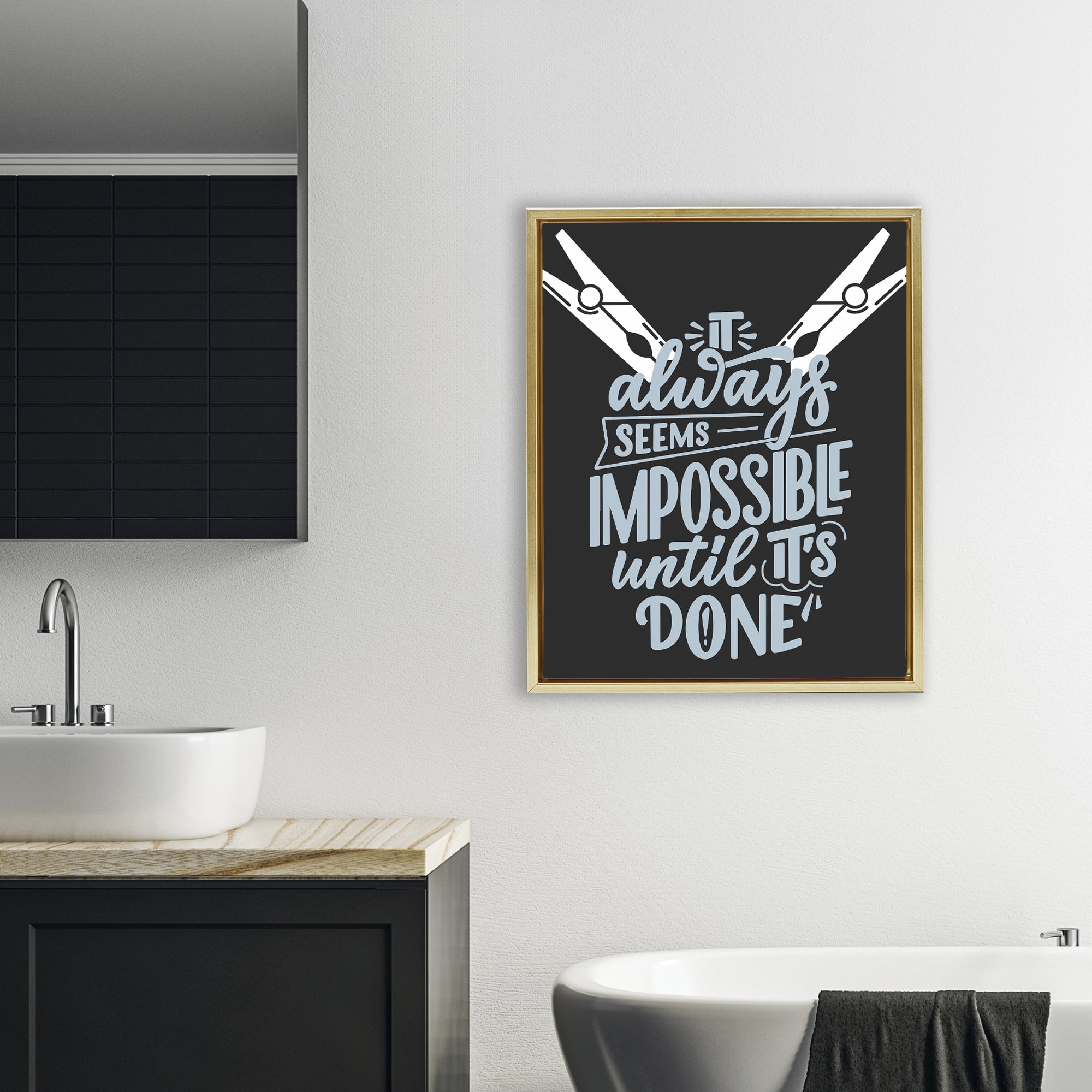 Impossible Until It's Done Gold Framed Floater Canvas Wall Art, design by Jesse Keith
