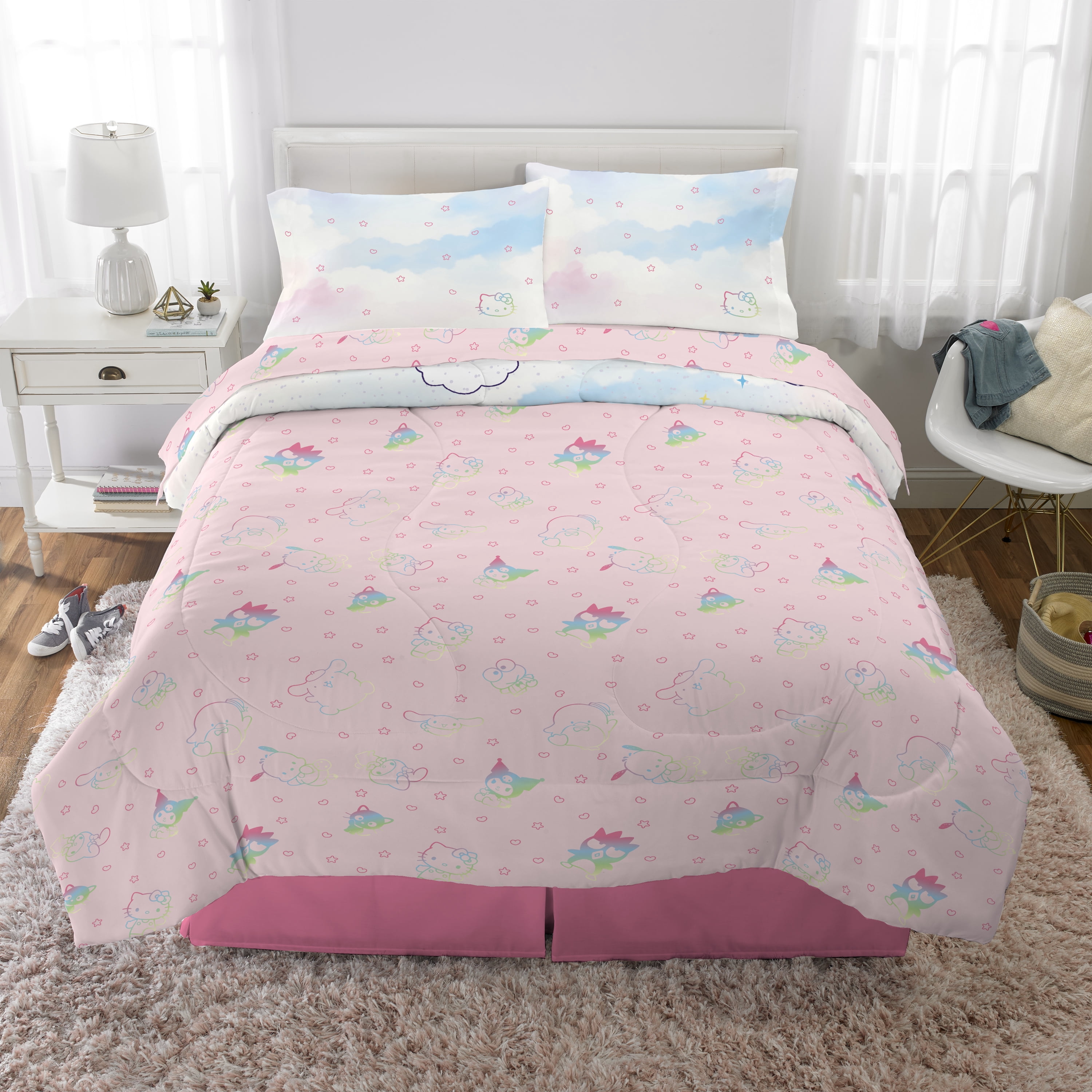Hello Kitty and Friends Kids Reversible Comforter, Bed in a Bag, Full