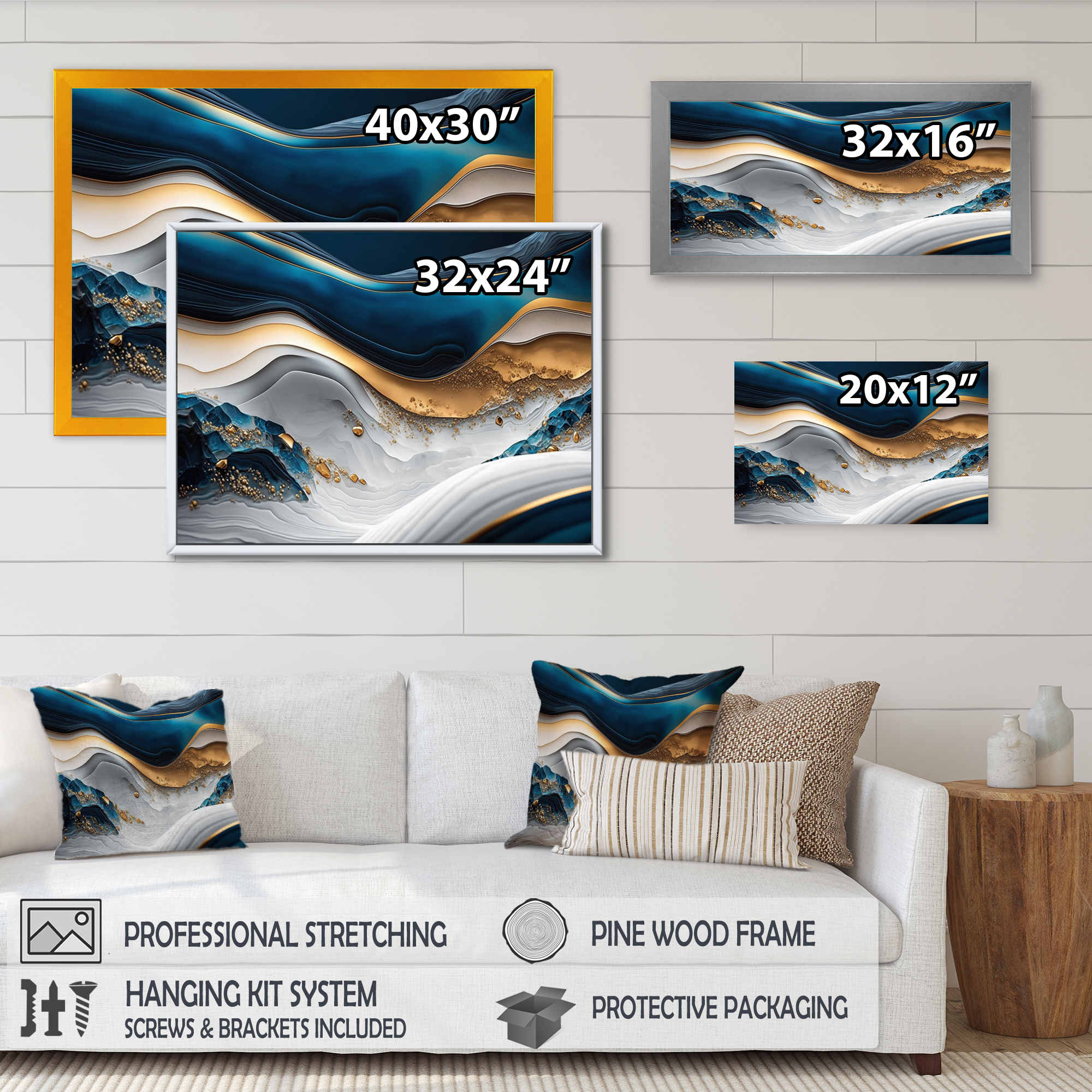Designart Abstract Geode Waves Blue II Canvas Wall Art