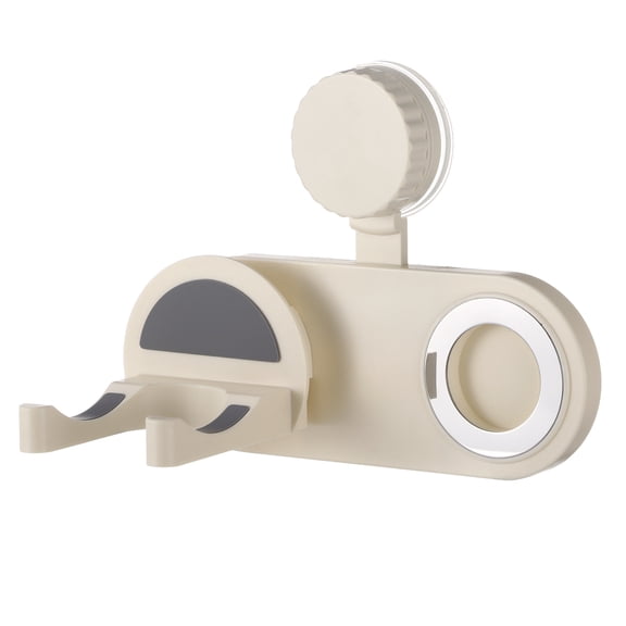 No Drill Hair Dryer Holder, Hairdryer Holder with Powerful Suction Cup & Metal-adhering Nozzle Storage, Cream White Wall Mounted Blow Dryer Rack for Bathroom, Vanity Organization