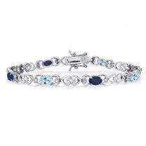 Gem Stone King 925 Sterling Silver Sky Blue Topaz and Blue Sapphire and Lab Grown Diamond Bracelet for Women | 4.23 Cttw | Gemstone November Birthstone | Oval 6X4MM | Length 7.25 inches