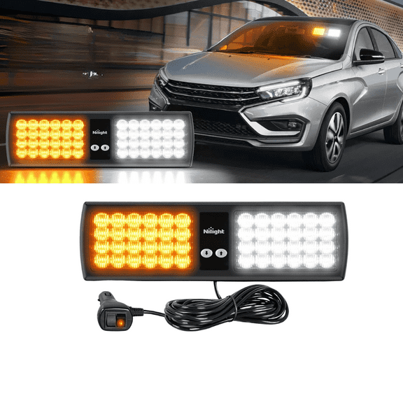 Nilight Amber White 48Led LED Visor Strobe Flashing Lights Sunshield Hazard Warning Light