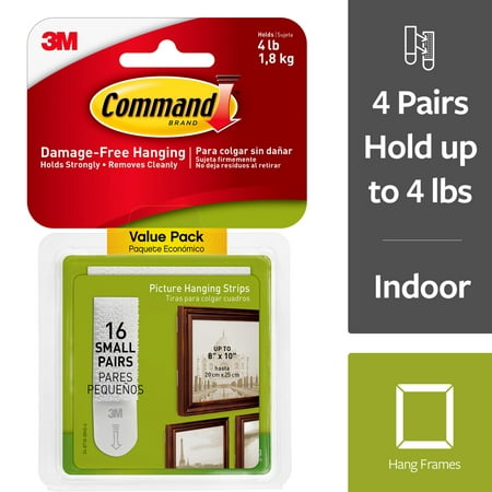 3M Command Small Picture Hanging Strips, 2 pairs hold 2 lbs, Decorate without Tools, Gallery Wall Pack, Hangs up to 8 frames (Best Wall Hanging Adhesive)