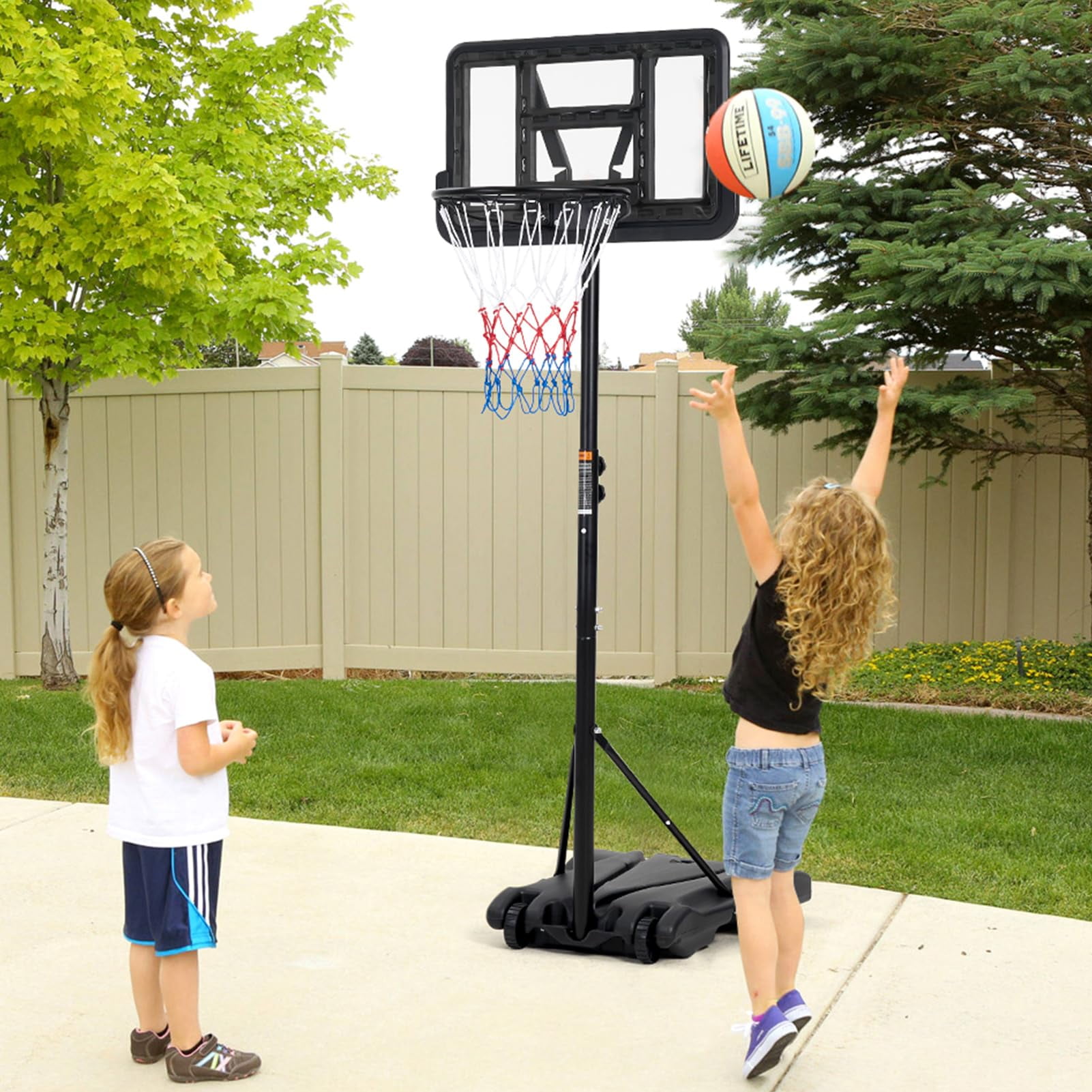 TROPOW Kids Basketball Hoop,Outdoor Portable Adjustable Basketball Goal System w/ 2 Wheels, 5-7 Ft Swimming Pool Basketball Hoop Outdoor 28in Backboard with Enlarged Base for Kids/Adults