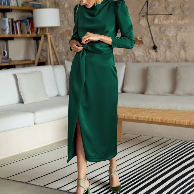 Baqcunre Homecoming Dresses Women'S High End Satin Dress With Elegant  Temperament Bridesmaid Attire And Winter Split Ends Fall Dresses For Women  2023 Women'S Formal Dresses Green Dress L - Walmart.com