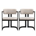 thumbnail image 3 of Set of 2 Upholstered Dining Chairs with Beige Fabric and Black Metal Frame, 3 of 10