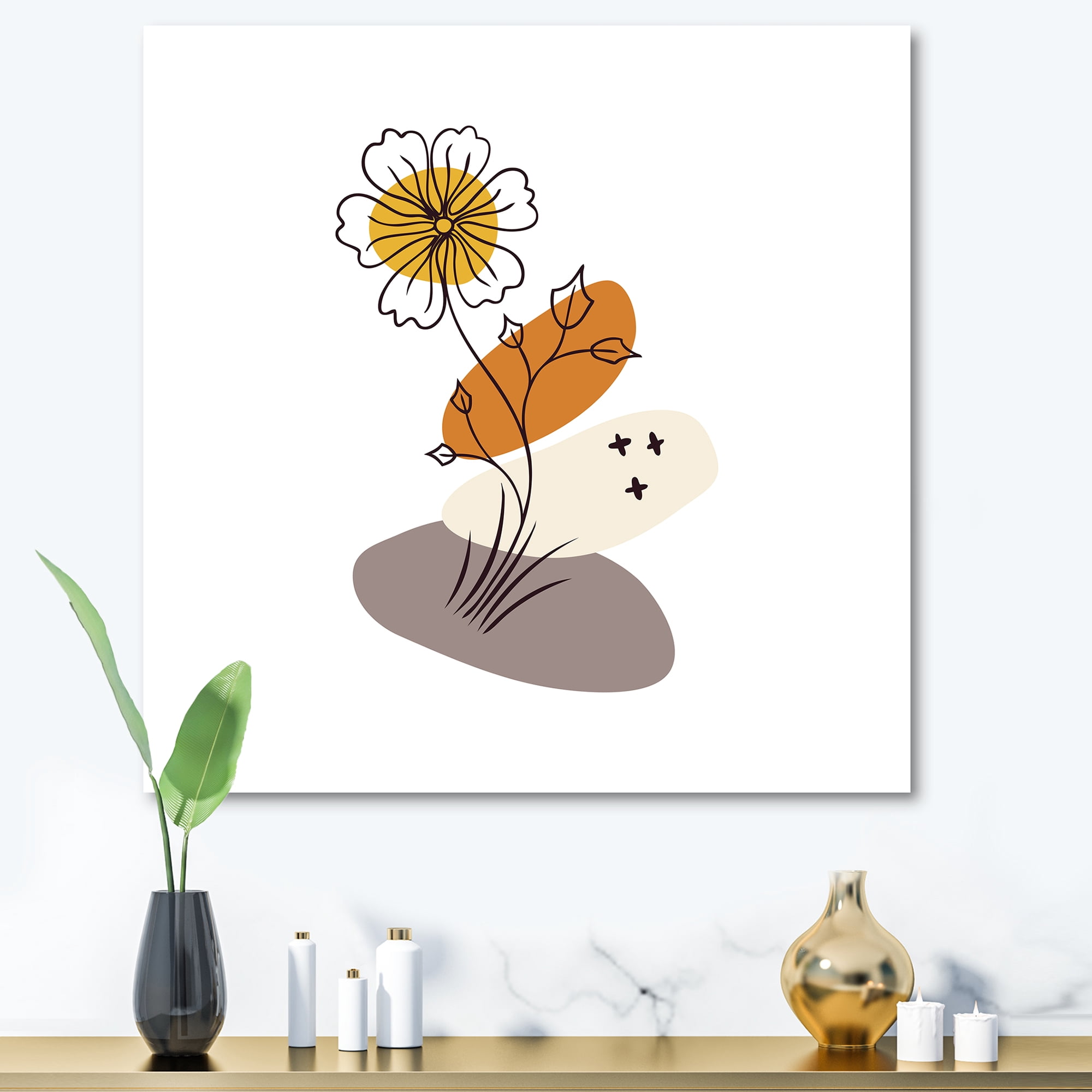 Abstract Minimal Shapes Under Flowers I 30 in x 30 in Painting Canvas Art Print, by Designart