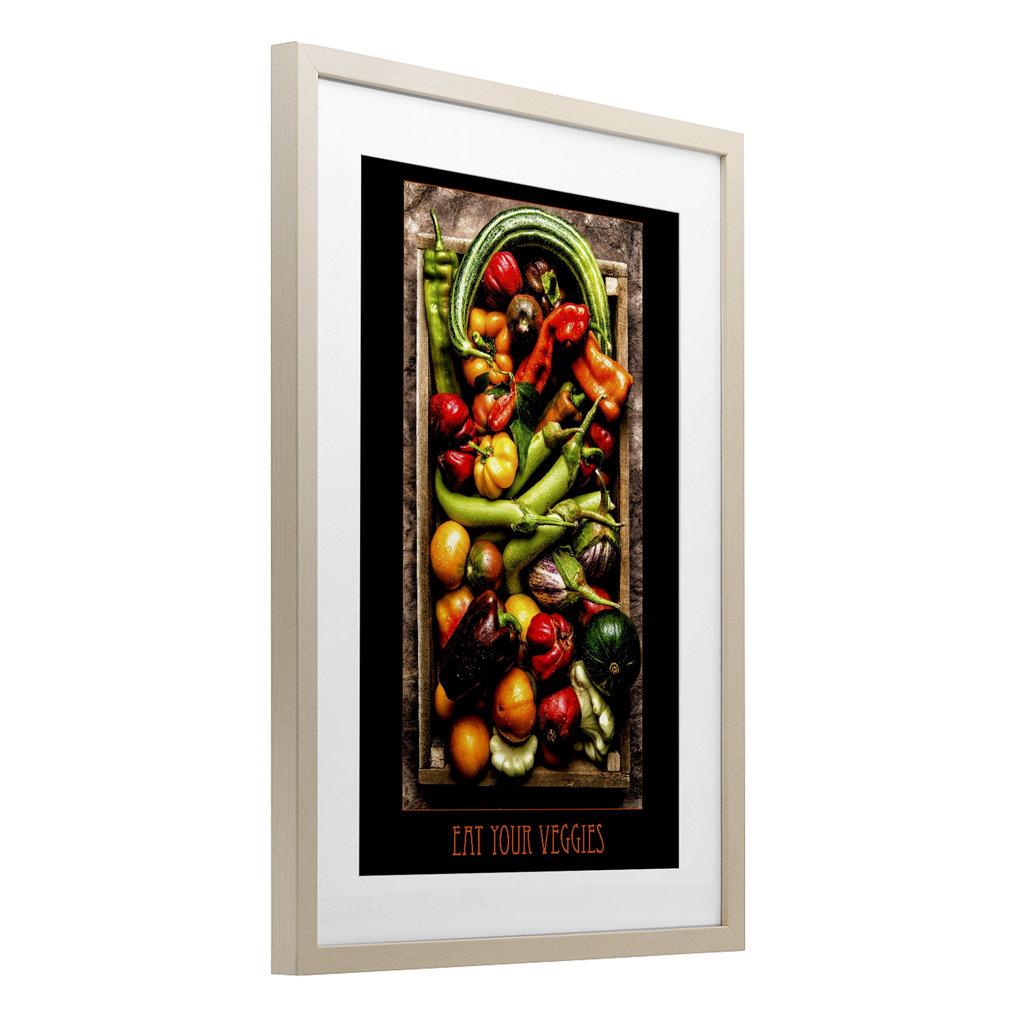 Stupell Industries Eat Your Veggies Vibrant Harvest Birch Framed Print Under Glass, design by Carl Kravats