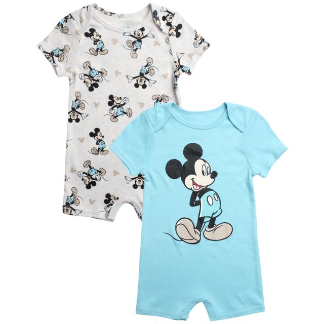 Romper Disney Baby Boy ligero de manga corta de 6 a 9 m, verde azulado/gris