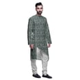 thumbnail image 2 of Atasi Indian Asymmetric Party Wear Kurta With White Churidar Pajama Set For Men, 2 of 3