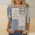 thumbnail image 2 of Women's 3/4 Sleeve Loose Fit Flowy Tunic Tops Spring Tops Vintage Flora Print Dressy Casual Tops for Lady Summer Clothes for Teen Girls Round Neck Blouse Fashion 2024 Gray T Shirts XL, 2 of 5