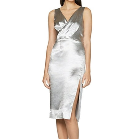 Silver Surplice - Fame And Partners NEW Silver Womens 6 Surplice Side-Slit Sheath Dress