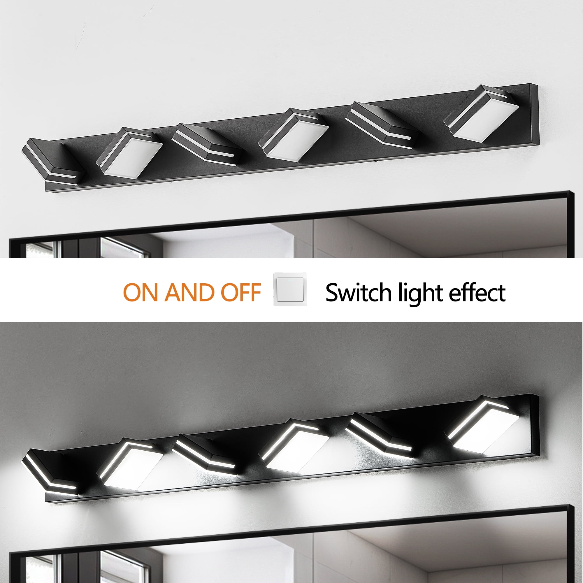Leumius Modern 6-Light LED Vanity Light, Sleek Minimalist Design, Energy-Efficient, Easy to Install Wall Sconce for Mirror, Bathroom, Bedroom and Hallway Black