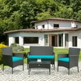 thumbnail image 3 of Patiojoy 4-Piece Rattan Patio Conversation Set Cushioned Sofa with Coffee Table Turquoise, 3 of 7