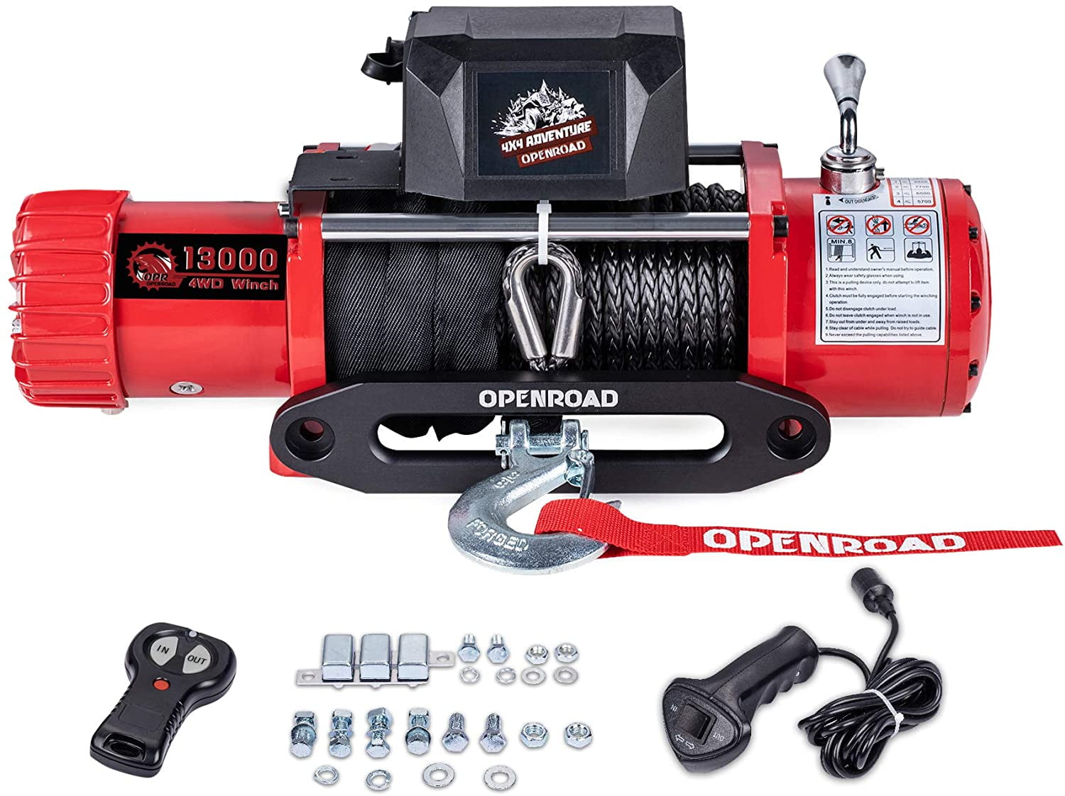 forbi Tempel Dokument OPENROAD 13000Lbs 12 Volts Electric Winch, Winch for Truck/4×4/Jeep,  13000Lbs/5896kg Electric Winch Kit, with 26m/85ft Winch Synthetic Rope,  Towing Off-Road Electric Winch Recovery kit (13000Lbs Red) - Walmart.com
