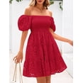 thumbnail image 4 of Vestido Prettygarden para mujer, de verano, con hombros descubiertos, color rojo, talla XL, 4 of 8