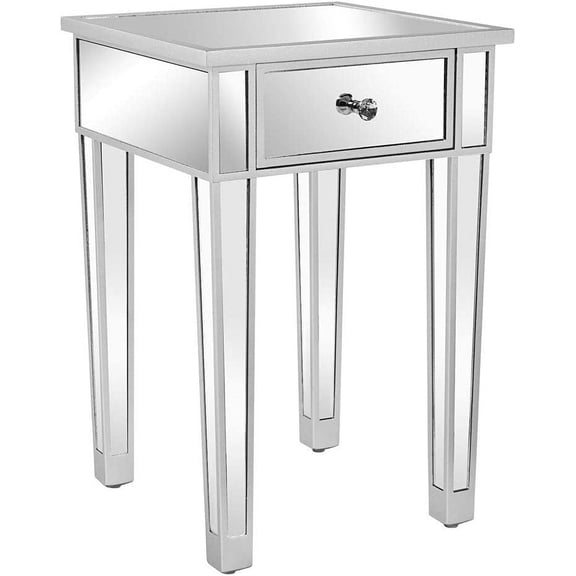 Mirrored Nightstand End Table Small Modern Bedside Table with Drawer for Bedroom Living Room, Silver