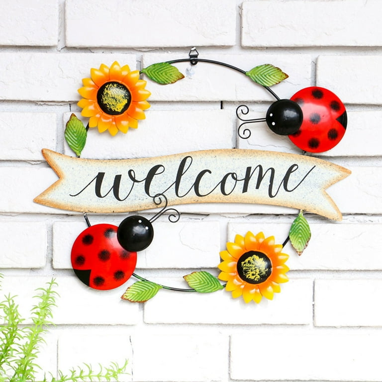 solacol Bee Decorations for Home Retro Welcome Iron Wall Decoration Bee  Sunflower Beetle Wreath Decor Farmhouse Wall Decor