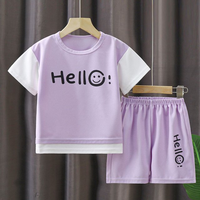 Children's Summer Little Waffle Shorts Set, Short Sleeve Clothes for Big Boys Casual Outerwear for Boys and Girls, Two Piece Set qym unisex