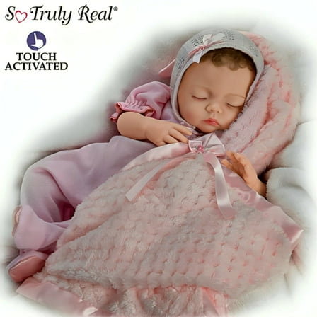 Ashton-Drake "Lullaby Baby Doll" Handcrafted Realistic Doll with RealTouch® Vinyl Skin Hand-Rooted Hair Weighted Cloth Body Breathing Feature and Custom Ensemble Victoria Jordan by Myra Garza 18"