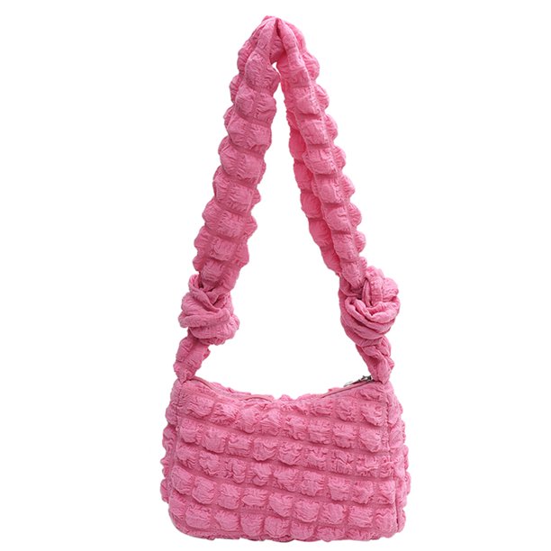 Bolso Hobo Plumón para Mujer Bolso Mano Informal Con Forma Globo Bolso Compras para Las Axilas (rojo Rosa)