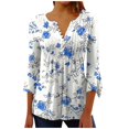 thumbnail image 2 of hxobax Floral 3/4 Sleeves Blouses for Womens Summer Tops V Neck Button Down Shirts Pleated Tunic Top, 2 of 5
