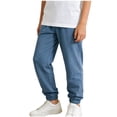 thumbnail image 5 of Boys' Cotton Jogger Pants for Kids Elastic Waist Pull-On Casual Pants for School Outdoor Play Blue,Size 1-2T, 5 of 8