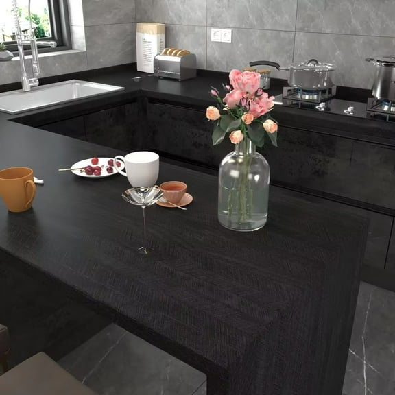 VOLEAAR Black Wood Contact Paper 15.7 x 393.7 Inches Peel and Stick Wallpaper Vinyl Self Adhesive Removable Waterproof Wood Look Grain Wall Paper for Wall Countertop Cabinet