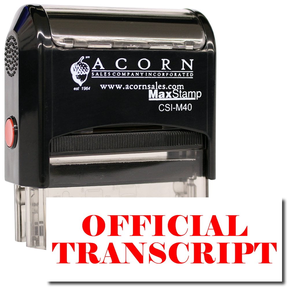 Large SelfInking Official Transcript Stamp with Blue Ink
