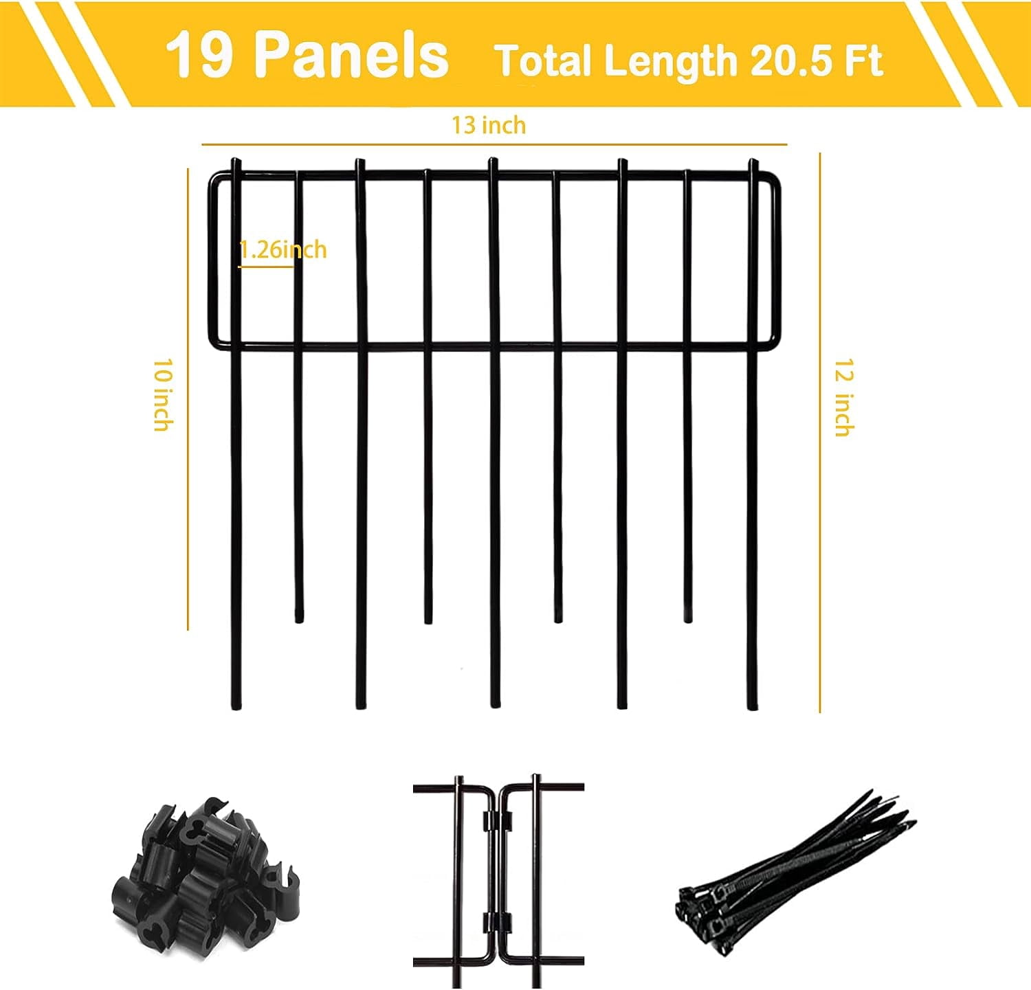Animal Barrier Fence, 19 Pcs 12In(H) x 20.5Ft(L) Upgrade 1.26 in Gap Decorative Fences No Dig Fence for Rabbit and Dog, Rustproof Metal Wire Garden Fence Border for Garden Patio Landscaping