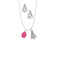 thumbnail image 2 of Delight Jewelry Hot Pink Easter Egg with Color Crystal Dots Silver tone Zig Zag Christmas Tree Charm Necklace and Stud Earrings, 2 of 4