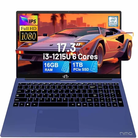 17.3" IPS FHD-Laptop, Intel 6 Cores i3-1215U 16GB RAM 1TB SSD (Beat Ryzen 5 7520U, Up to 4.4GHz) Computer with 65W GaN Type C Backlit Keyboard Fingerprint, for Home Student and Business