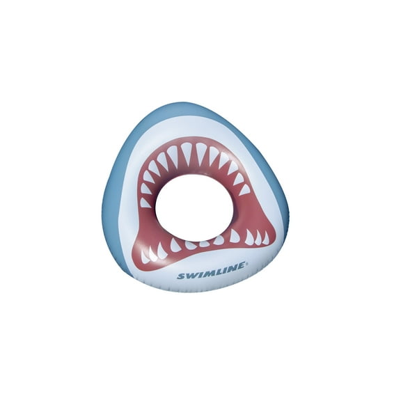 38" White and Gray Inflatable Kids Shark Mouth Pool Ring