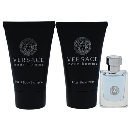 Versace Pour Homme by Versace for Men 3 Pc Mini Cologne Gift Set 0.8oz Hair & Body Shampoo, 0.17oz EDT Splash, 0.8oz After Shave Balm