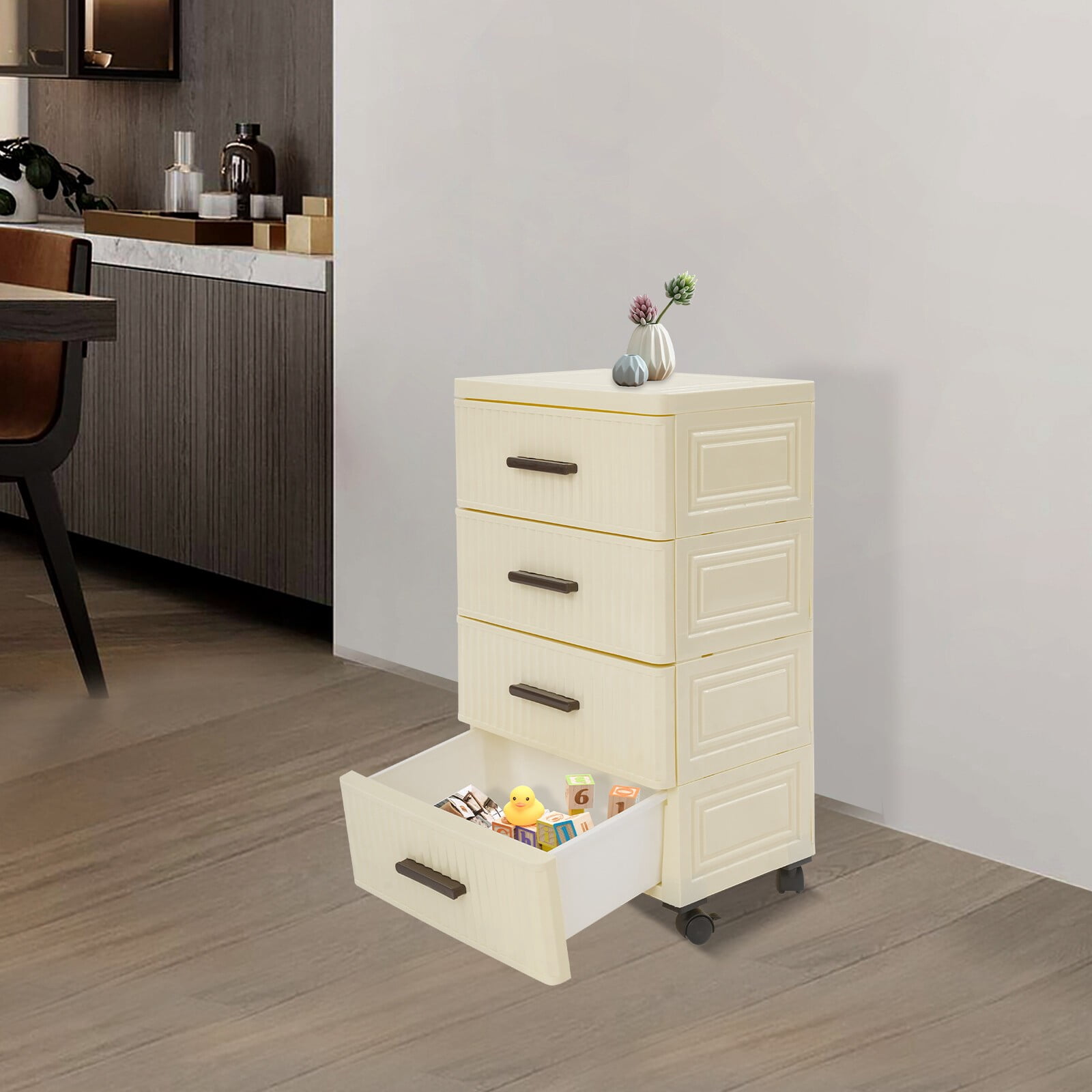 4 Tier Drawer Storage Organizer Drawers 4 Universal Wheels Storage Cabinet