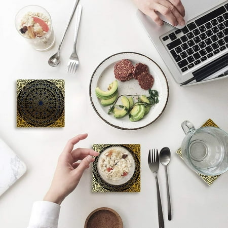 

FMSHPON Mandala Set of 4 Coaster for Drinks Absorbent Ceramic Stone Coasters Cup Mat with Cork Base for Home Kitchen Room Coffee Table Bar Decor