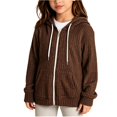 thumbnail image 2 of PureCasa Girls' Zip Up Sweaters Solid Color Loose Fit Hoodies Soft Comfy Long Sleeve Knit Sweater Hoodie With Pockets, 2 of 5