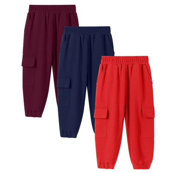 GXWEA Youth Sweatpants Boys Boys Size 5 Pants Boys Sweatpants 3Pack Cotton Blend Joggers Pockets, Slim Fit Relax Fit 4-5 Years