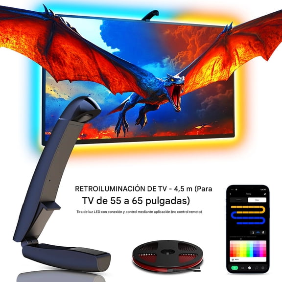 Froura Tira de Luces LED para TV de 55-65", 4.5m RGB con Sensor de Sincronización de Pantalla, Control por App, Retroiluminación Inteligente para Gaming y Películas