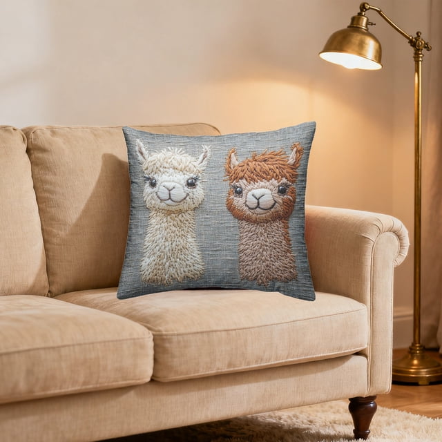 Lekihaqq 3D Alpaca Pillow Cover Plush Animal Print Cushion Case Soft Short Pile Faux Embroidery Style Home Decor Throw Pillowcase Cozy Bedroom Accent