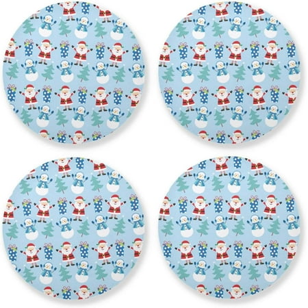 

Hyjoy Christmas Snowman Round Coaster Heat Resistant Absorbent Drink Coaster 4 Pcs for Kitchen Bar Cafe Decor