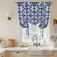 thumbnail image 2 of Tie Up Curtains for Windows Navy Blue Floral Stripes Valance Adjustable Balloon Curtain Geometric Morocco Art Tie Up Shades for Kitchen Living Room Bedroom Privacy Curtain Drape 34x45 Inch, 2 of 9