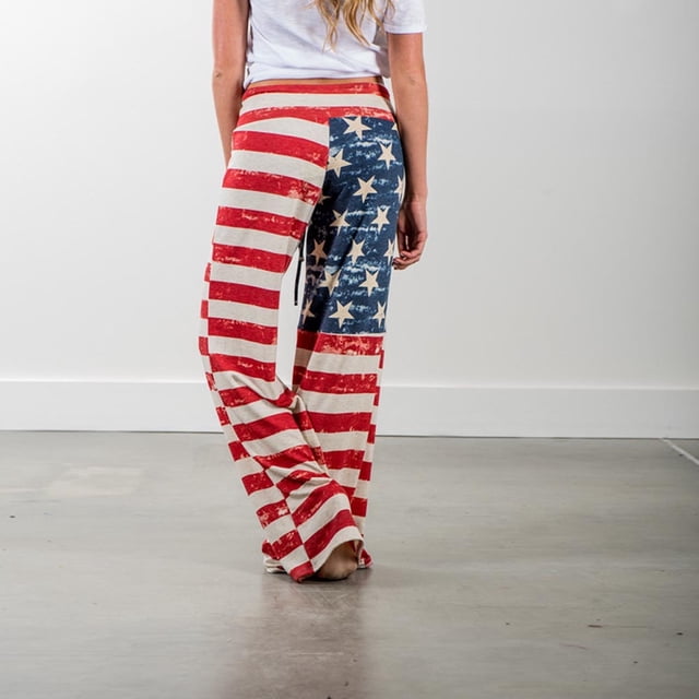 Drawstring Pants Women American Flag Drawstring Wide Leg Pants Leggings L American Flag Pants